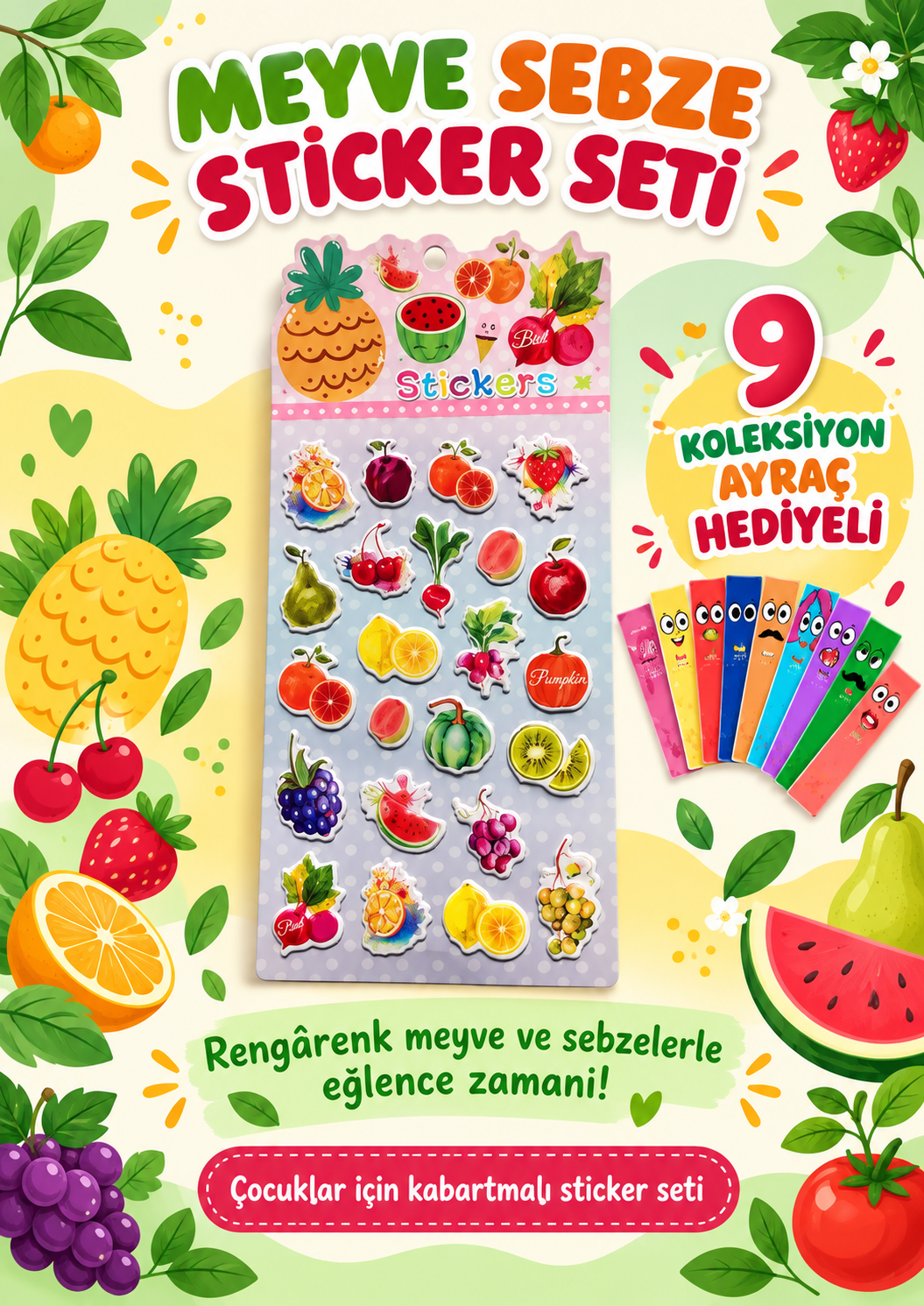 Meyve Sebze Sticker - Çocuklar İçin Kabartmalı Sticker Etiket